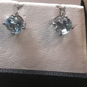 Blue Topaz Stud Earrings Sterling Silver